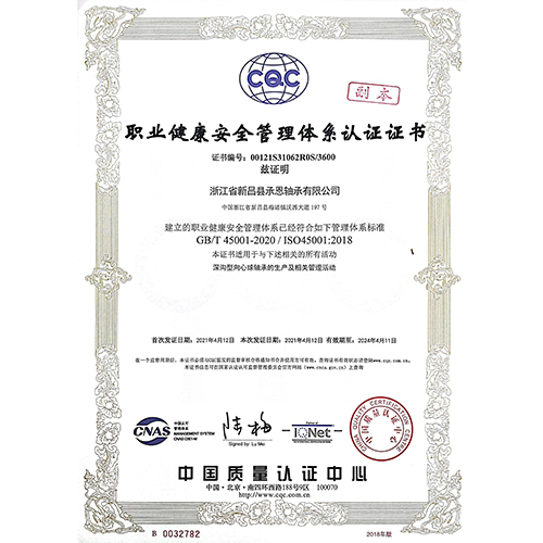 職業健康管理體系認證證書中文